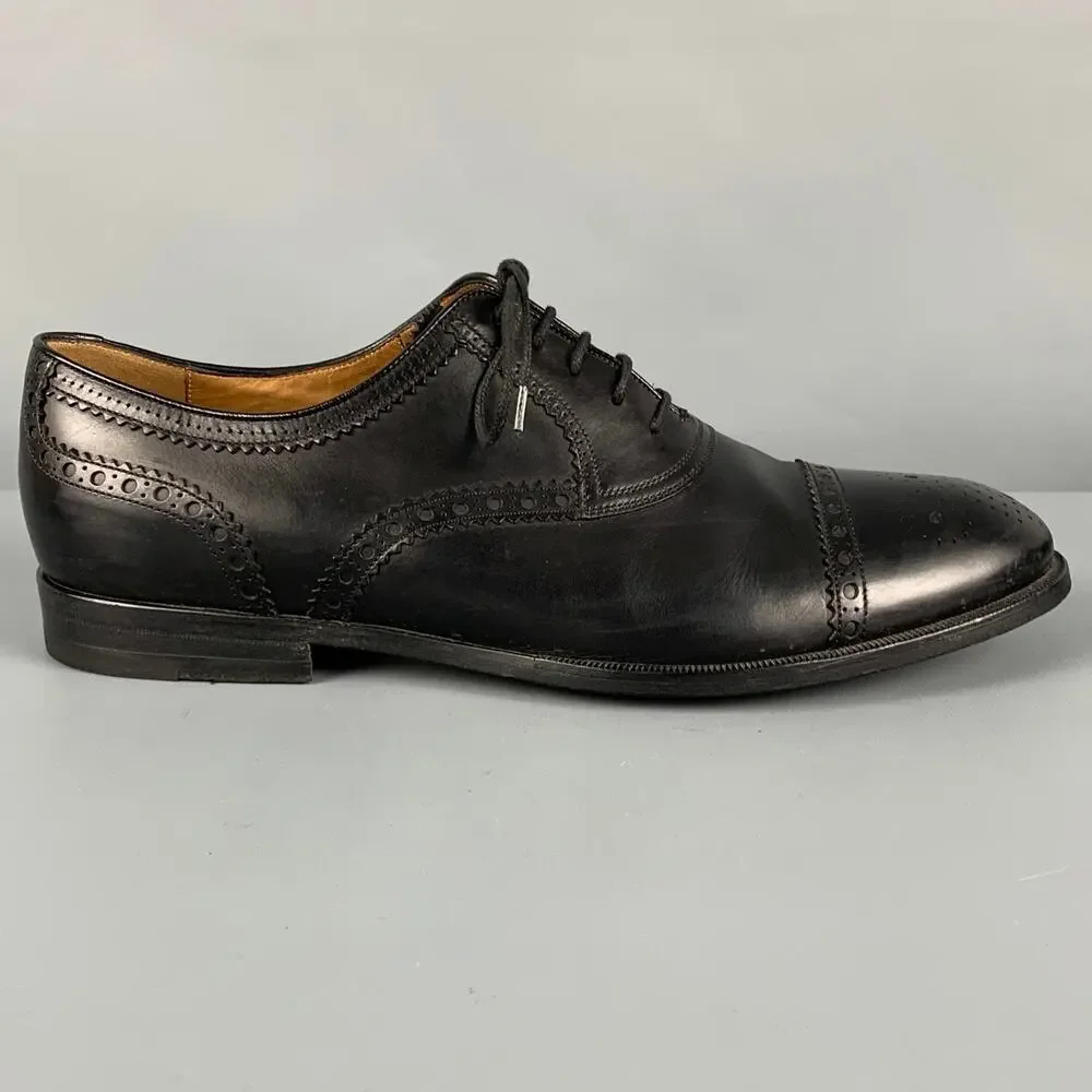 GUCCI Size 9.5 Black Perforated Leather Oxford Cap Toe Lace Up Shoes